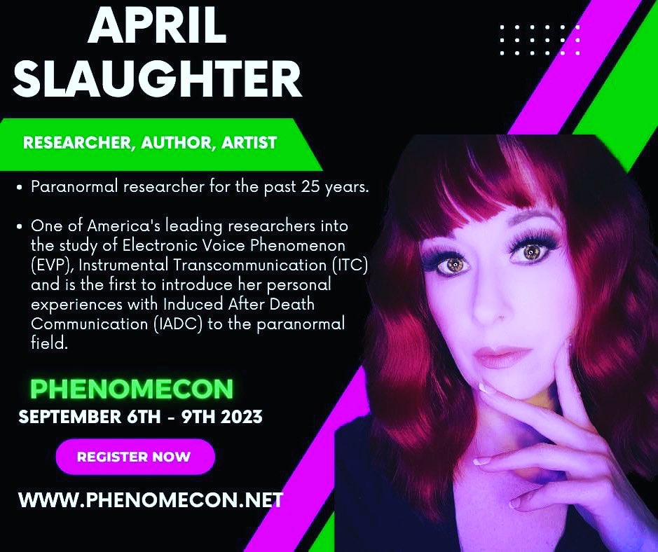 April_Slaughter's tweet photo. PHENOMECON! SEPT 6-9 | VERNAL, UT
Lecture, VIP Dinner and Ghost Hunts! Come out and spend some time with me and learn about the research that is my absolute passion.
https://t.co/aNRXcGHbtQ
#aprilslaughter #phenomecon https://t.co/4NvwuHkMzi