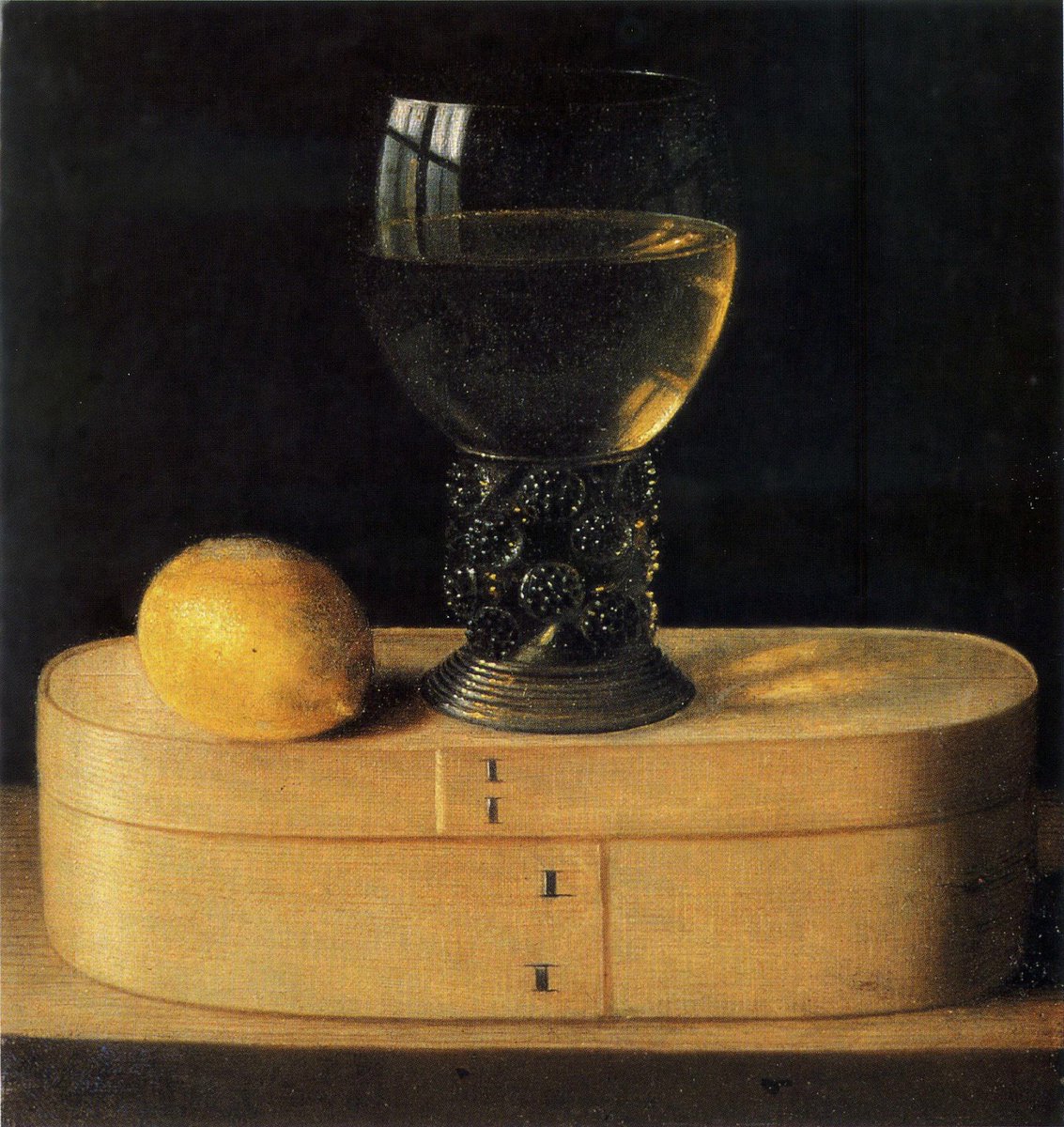 PP_Rubens's tweet photo. A study in perfect balance: lemon, glass, box. Most carefully arranged by Sebastian Stosskopf, who was born on this day in 1593. https://t.co/gGzD198Ajm