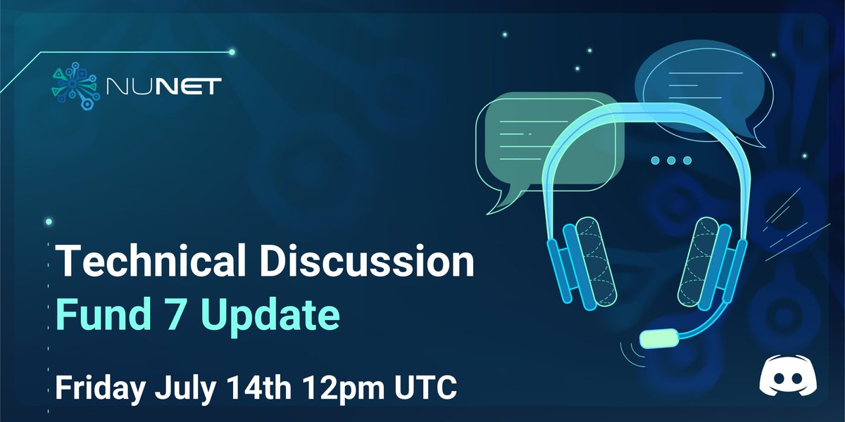 nunet_global's tweet photo. Join our Technical Discussion tomorrow, 14th July at 12 UTC
Where #NuNet developers will providing an update on the #ProjectCatalyst #Fund7
Set your Reminders - https://t.co/KSkr8wg9CO https://t.co/XweZW5ercl