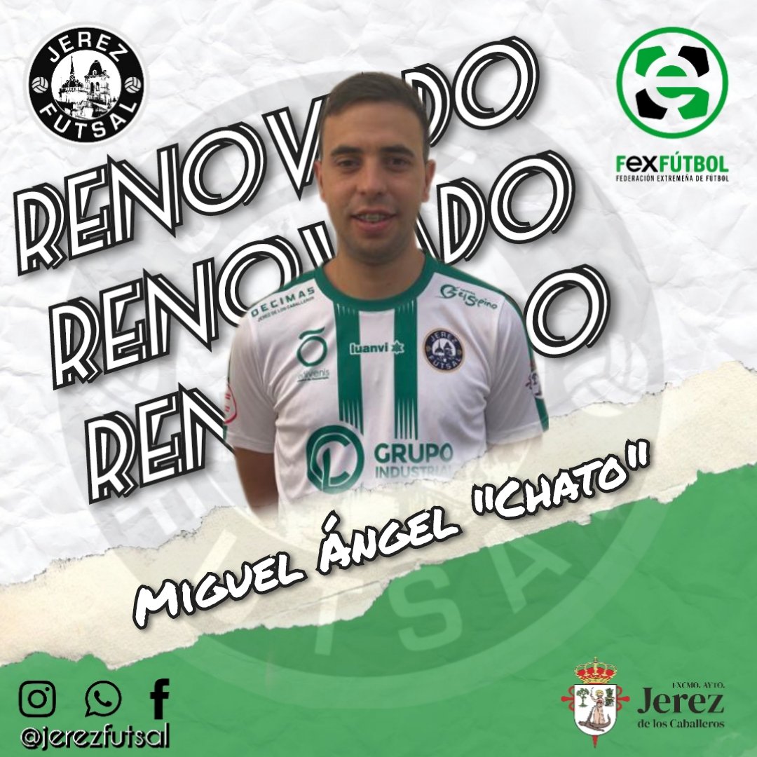 🟢 𝗢𝗙𝗜𝗖𝗜𝗔𝗟 | Miguel Ángel "Chato" seguirá una temporada más 🤝 en la familia del #JerezFutSal.

💥 El jugador de Burguillano seguirá defendiendo la portería 🥅 la próxima temporada. 

Gracias por confiar en tu equipo.💪🏻💚

#Chato26
#JerezFutSal