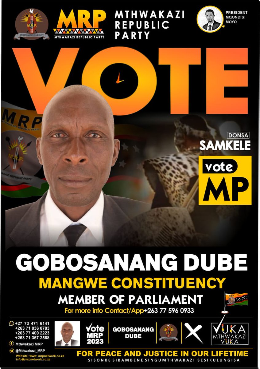 Mangwe Constituency 
#VoteMRP23 

Gobosanang Dube

We Trust our elders!!