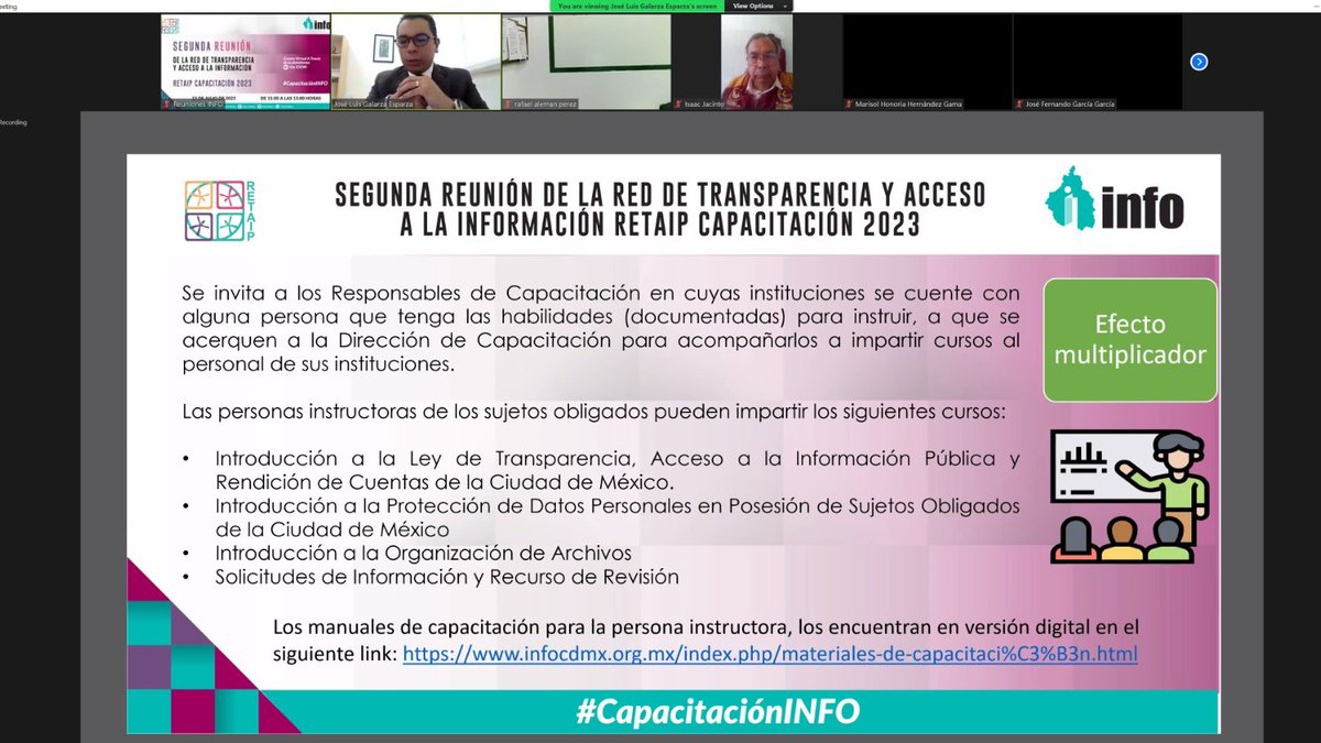 InfoCdMex's tweet photo. @navysanmartin El director de #CapacitaciónINFO, @JoseIusgalarza, explica que la #RETAIP es un mecanismo de coordinación entre las instituciones públicas de la Ciudad, a través del cual se planea y da seguimiento a la capacitación en materia de #Transparencia, #DAI, #PDP y temas afines. https://t.co/gh3LwJYYXz