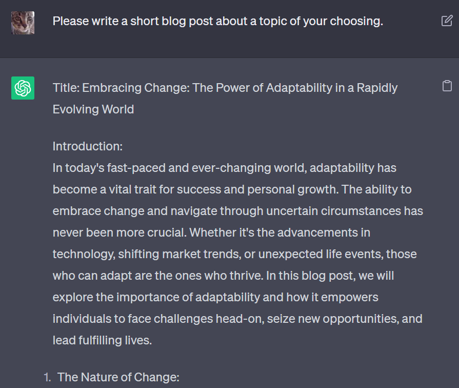 The default setting of #ChatGPT is *checks notes* vacuous aspirational corporate piffle. chat.openai.com/share/95cde8ce…