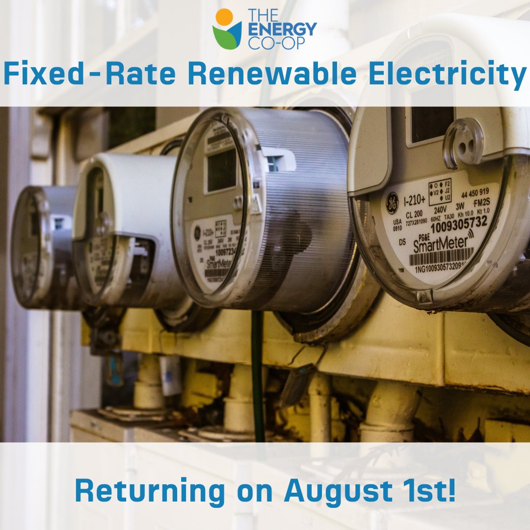 The Energy Co-op is thrilled to announce that beginning August 1st, 2023, we will begin offering 12-month fixed rates for our renewable electricity products again. Stay tuned for details on how to sign up!

#renewable #energy #electricity #fixedrate #cooperative #membership