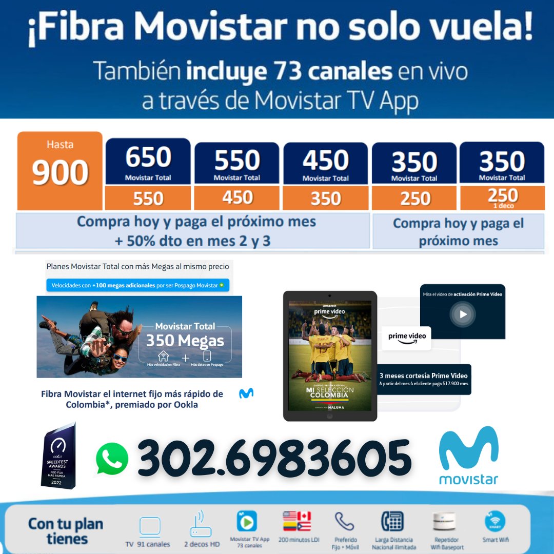 SeamlessCom's tweet photo. ¡Transforma tu hogar con Movistar Hogar Trío! 🏠 Disfruta de Internet de fibra óptica de 250 Mbps y TV digital Movistar con decos físicos. Sumérgete en YouTube, Netflix, Disney+ y más. Vive la experiencia Movistar Hogar Trío. 📞 #MovistarHogarTrío #InternetFibraÓptica #TVDigital https://t.co/20Eyv4G7Xv