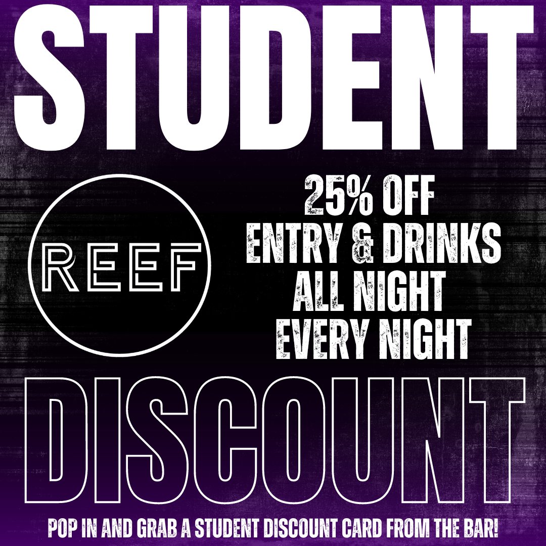 ReefBarWigan's tweet photo. 🎓 STUDENT DISCOUNT CARD
😲 25% OFF ENTRY &amp; DRINKS
😎 ALL NIGHT - EVERY NIGHT https://t.co/OlFNgyKf9r