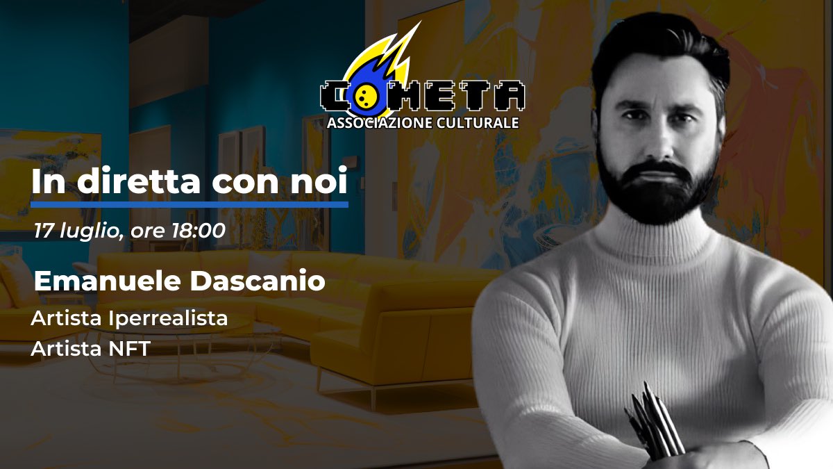 Lunedi prossimo in diretta con noi <a href="/Dascanio_/">Emanuele Dascanio NFT.NYC 2024 ⚔🆓 💥💥</a> intervistato da <a href="/AltroveD/">AltroveD</a> <a href="/cla_aad/">Claudia</a> e <a href="/lbs__artist/">Bruno Salvatore Latella</a> 

Collegatevi in diretta a partire dalle 18.00 su #instagram 

#ledirettedicometa #arte #emanueledascanio #artedigitale