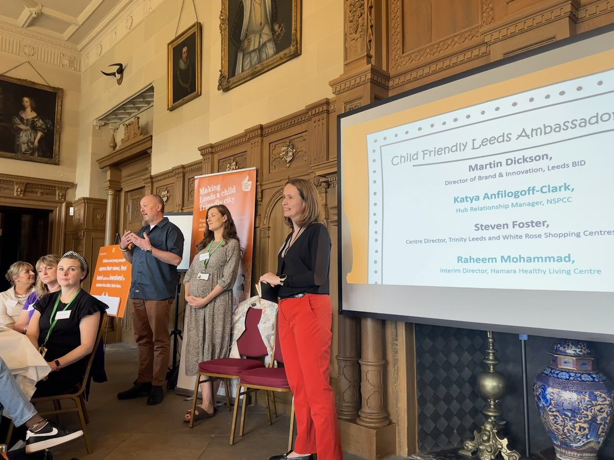 Child_Leeds's tweet photo. Inspiring to hear from businesses &amp; charities on why they love  #ChildFriendlyLeeds 🤩

✨@MDickson300 @LeedsBID, Steven Foster @whiteroseleeds, Katya @NSPCCLearning, &amp; Raheem @HamaraCentre 

Thank  you to Councillor @andrew_scopes, &amp; Rosie from @TrinityLeeds for closing 👏🏼 https://t.co/2kw2T35afU