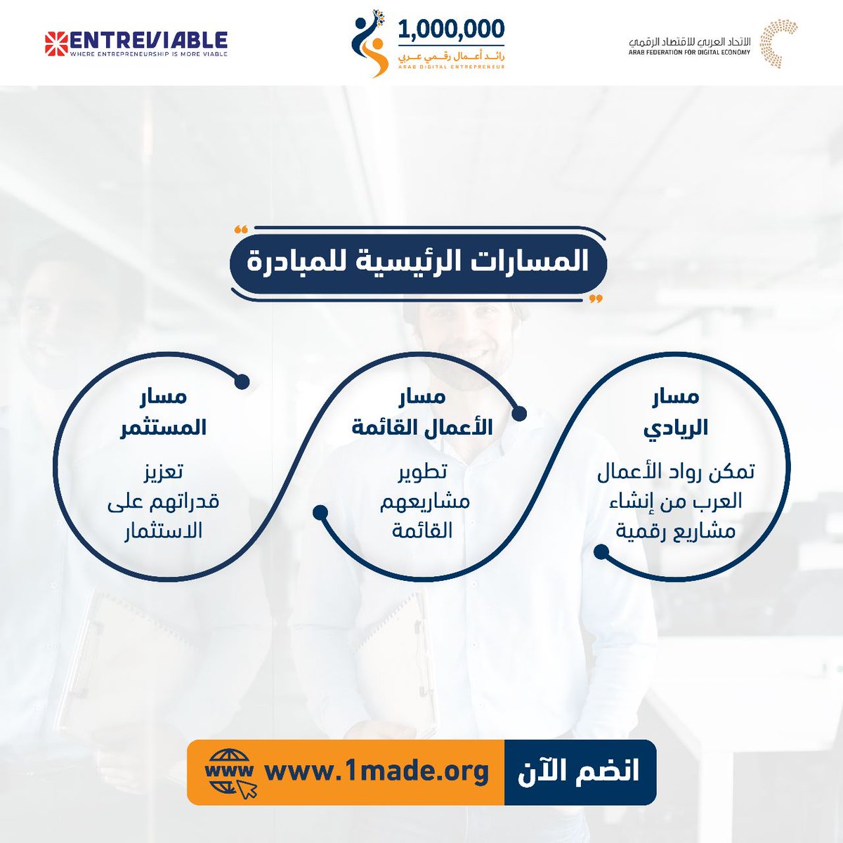 Made1org's tweet photo. تعرف على المسارات الرئيسية في مبادرة مليون رائد أعمال رقمي عربي 
للتسجيل  يرجى الضغط على الرابط التالي
https://t.co/ismtsvKyp1 https://t.co/IYXlCVLXBn