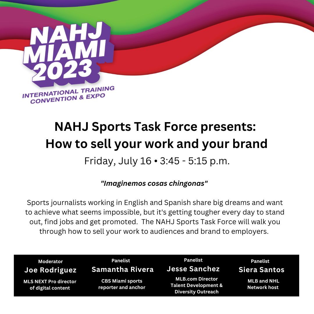 🔥🔥🔥 A can't miss #NAHJ2023 sports panel is coming Friday ... 🔥🔥🔥

Join @joedeportes, @JSamanthaRivera, @JesseSanchezMLB and @SieraSantos as they share secrets to their success attracting audiences and earning promotions.