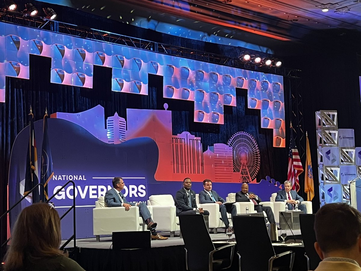 Love a bipartisan panel on energy + infrastructure - hosted by <a href="/RoyCooperNC/">Roy Cooper</a> and OK Gov. Stitt <a href="/NatlGovsAssoc/">NGA</a> Summer Meeting. Lots of discussion re: working together to solve challenges and involving communities in the opportunities and decisions aimed at “generational change.”
