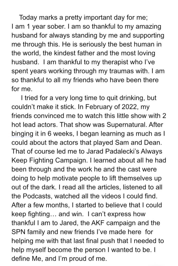 A “Thank You” note.
#AKF #AlwaysKeepFighting #WeLoveYouJaredPadalecki 
#SPN #JaredPadalecki