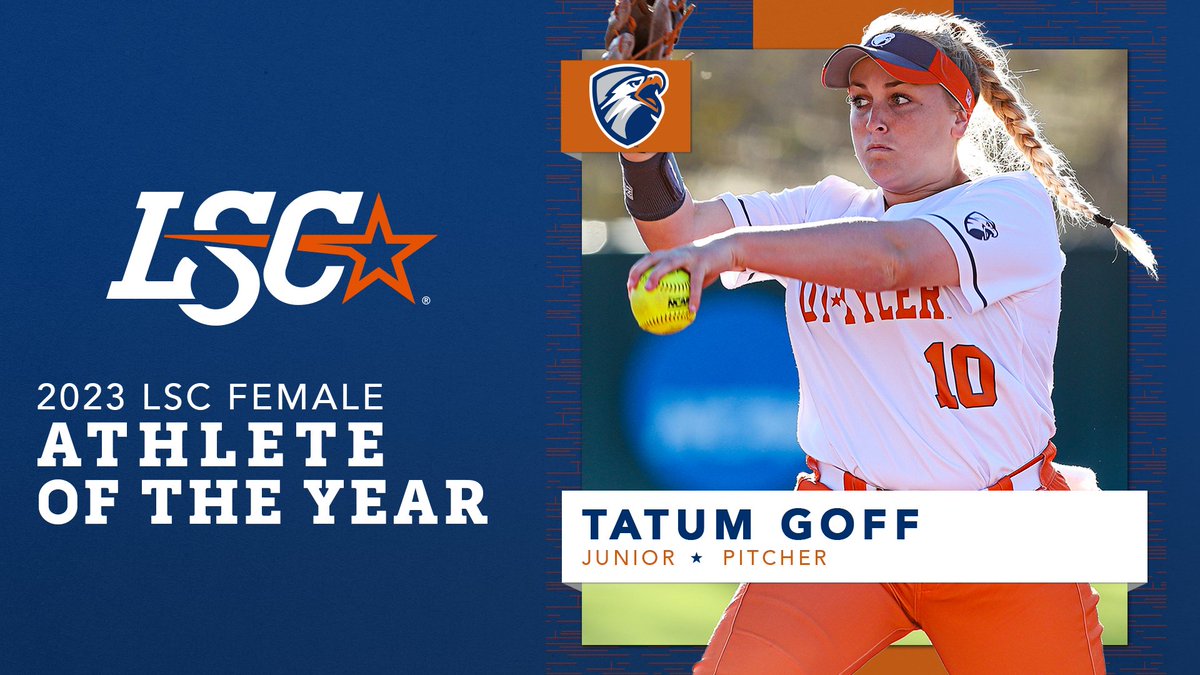 LoneStarConf's tweet image. UT Tyler's Tatum Goff is the 2023 LSC Female Athlete of the Year! She went a perfect 42-0 with a 1.36 ERA and 248 strikeouts. The junior left-hander also helped the Patriots to the @NCAADII national semifinals. 🌟🥎

🔗 bit.ly/3NP0MOs

#LSCsoft #D2sb #MakeItYours