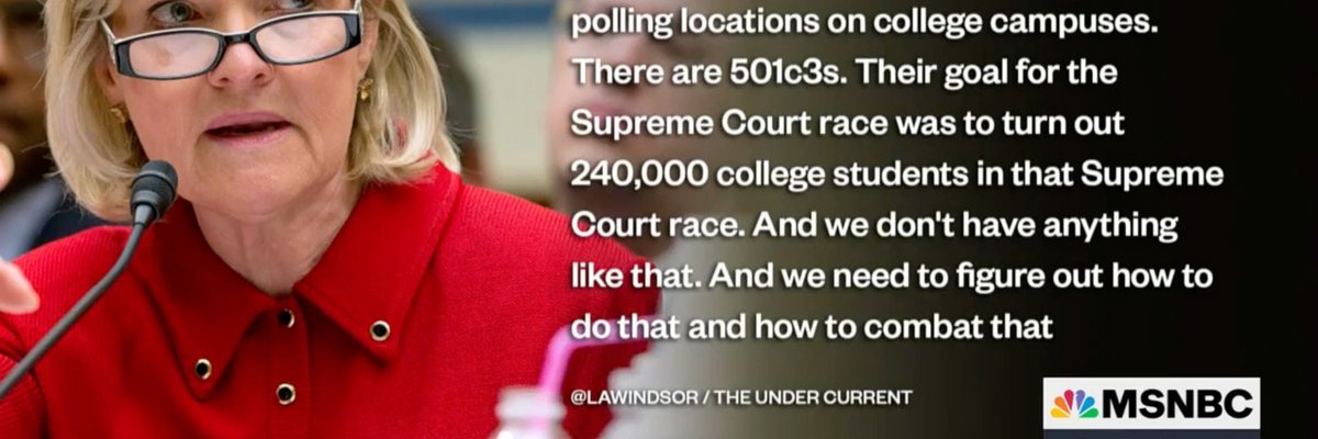 WHY is MAGA attorney Cleta Mitchell targeting polling locations on college campuses? Because she knows young people dislike MAGA policies and all they do is legislate hate, so they'll vote for Dems. She is currently targeting NC and WI. #MAGADontBlockMyVote #wtpBlue #DemVoice1