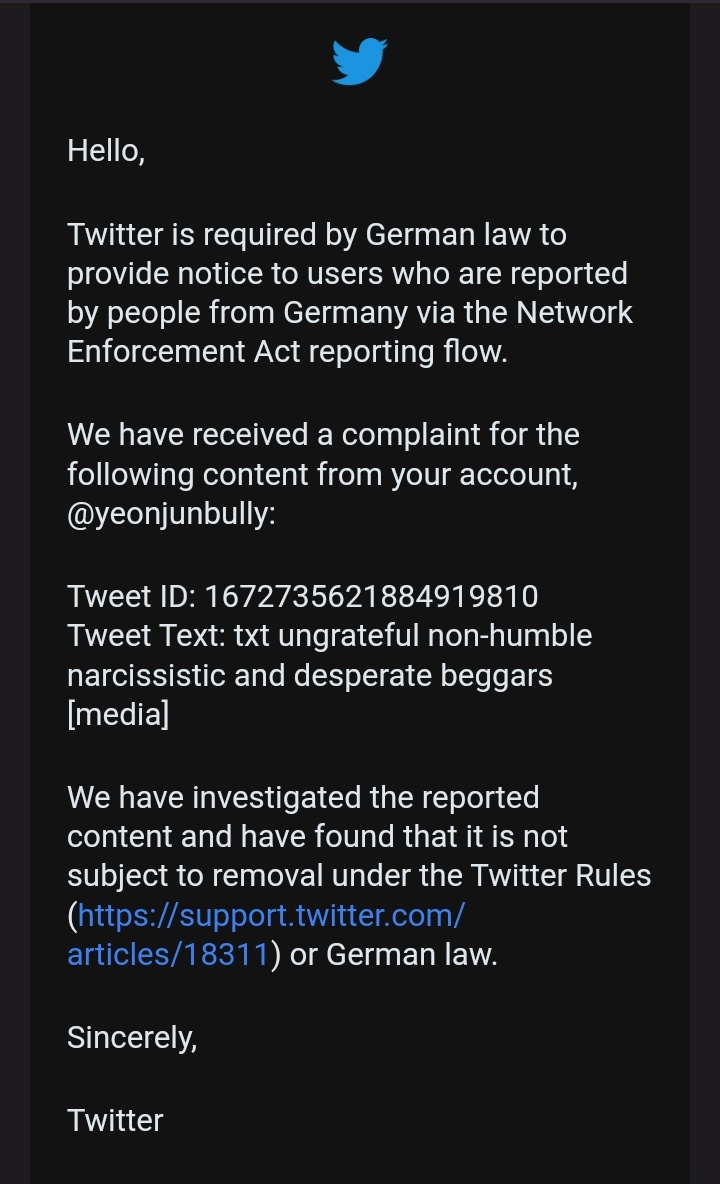 yeonjunbully's tweet photo. "it is not subject to removal under the twitter rules" even twitter knows that I'm just stating facts lol https://t.co/8VLPyGHEvj