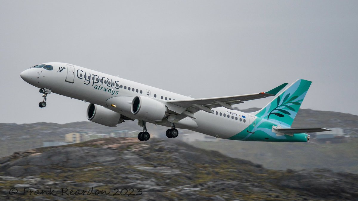 FrankReardon1's tweet photo. Departing #Iqaluit #Nunavut a new @Airbus #A220-300 (AKA Bombardier CSeries #CS100) with the #CyprusAirways livery heading to Paris Airport-Le Bourget (LBG) on JUL.13.2023 #YFBSpotters #ABK308 #BCS3 https://t.co/zzylz7eGR8