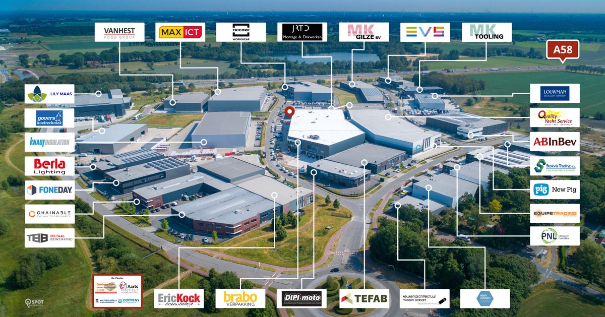 Tijd voor een update van de luchtfoto met de prachtige bedrijven op ons bedrijvenpark. De 'nieuwkomers' (MAX ICT, Tricorp en Lily Maas) staan er nu bij en ook de onderneming waar nog gebouwd wordt zoals Govers Koeltechniek en Brabo Verpakking.

#bedrijvenpark #brabant #gilze