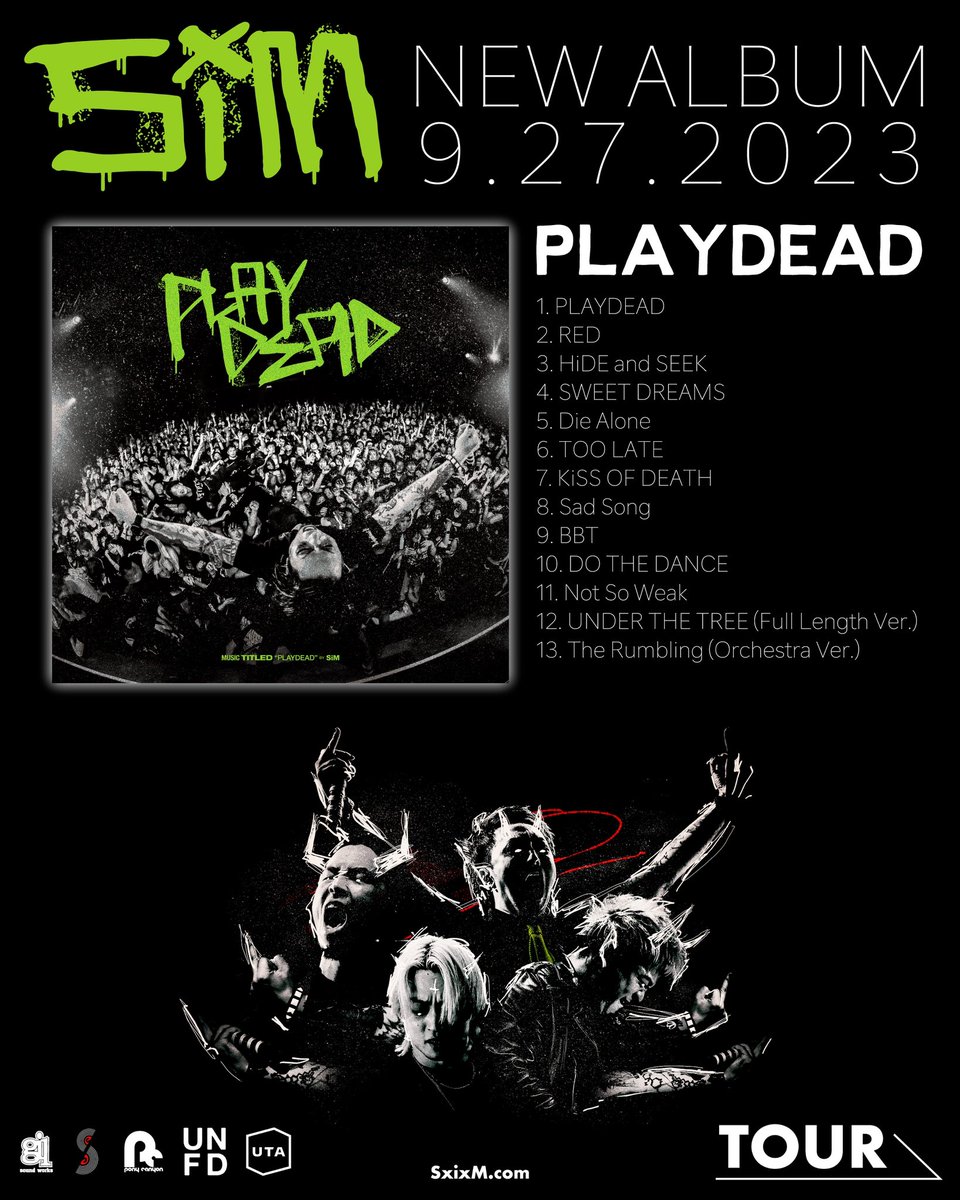 SiM_Official's tweet photo. 【BIG NEWS】
- English below. 

SiM 6thフルアルバム💿
『PLAYDEAD』
9月27日(水)発売決定！

このあと7月14日0時よりアルバム収録曲「RED」が全世界同時先行配信開始！🎧

さらに10月より日本全国36ヶ所をまわるツアー『“PLAYDEAD” WORLD TOUR SEASON 1』開催決定＆SiM OFFiCiAL APPのチケット先行スタート！

—————————

SiM’s 6th full album “PLAYDEAD” will be out worldwide on September 27!!
And the first single “RED” premiers at 12am on July 14!!
+
“PLAYDEAD” WORLD TOUR SEASON 1” will kick off in 🇯🇵 in October!!
Don’t forget that we are hitting the 🇺🇸with @DGDtheband from August 24 to October 1.

https://t.co/8eHKMZe5bm

#SiM
#SiM6th
#PLAYDEAD