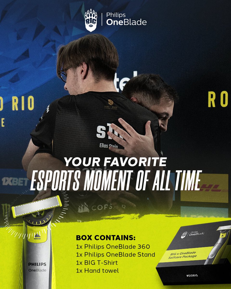 BIGCLANgg's tweet photo. What's your favorite esports moment of all time? Let us know in the replies and we might reward you with a special Philips OneBlade package! 👀 #TrueToYourCharacter https://t.co/W9G27uWVgY