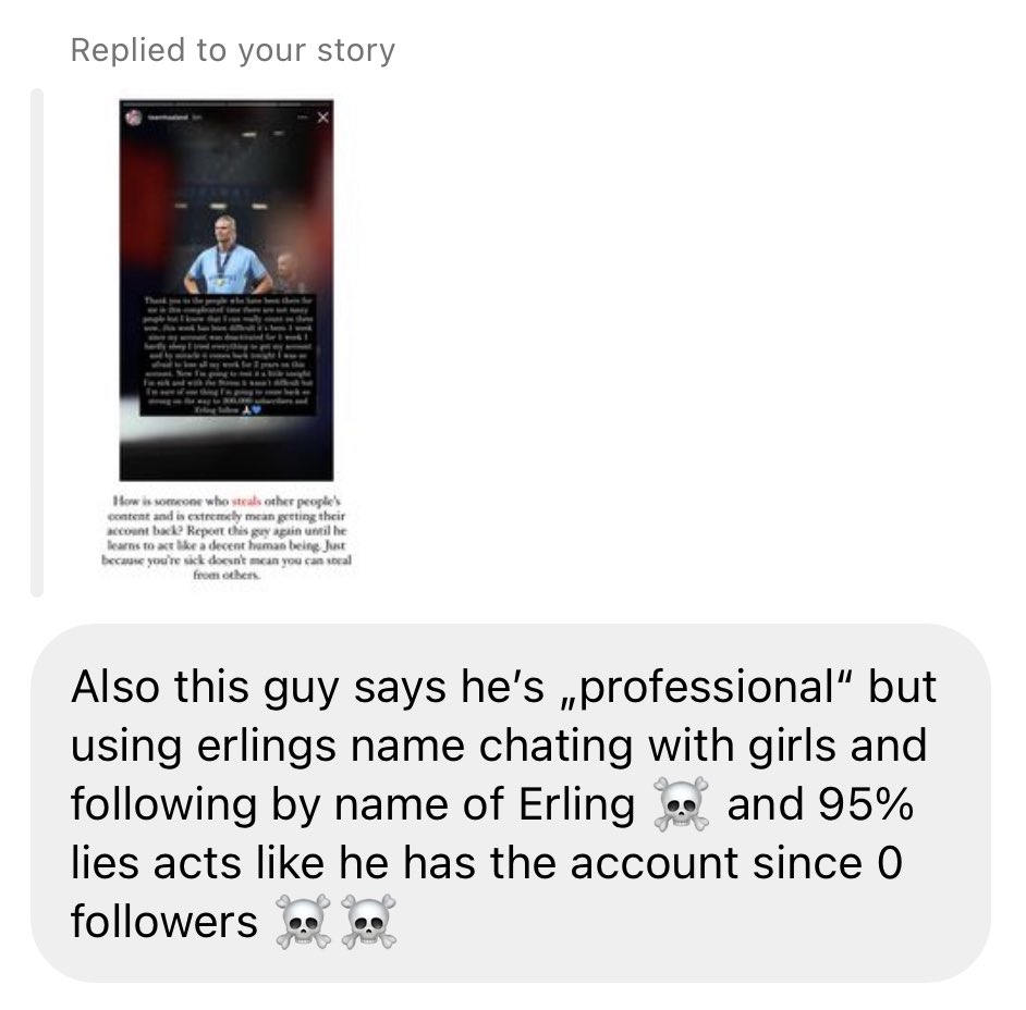 exposingisabelh's tweet photo. This post is not about Isabel Haugseng but TeamHaaland this time. For those who don’t know, TeamHaaland is Erling Haaland’s biggest fan page, but he’s not as nice as he seems to be. These are some of the many messages I have received about him. https://t.co/ZccUDMb5h4