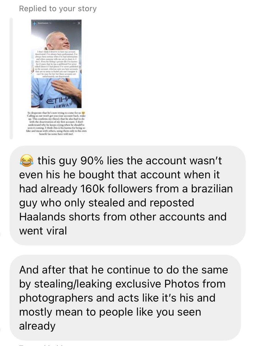 exposingisabelh's tweet photo. This post is not about Isabel Haugseng but TeamHaaland this time. For those who don’t know, TeamHaaland is Erling Haaland’s biggest fan page, but he’s not as nice as he seems to be. These are some of the many messages I have received about him. https://t.co/ZccUDMb5h4