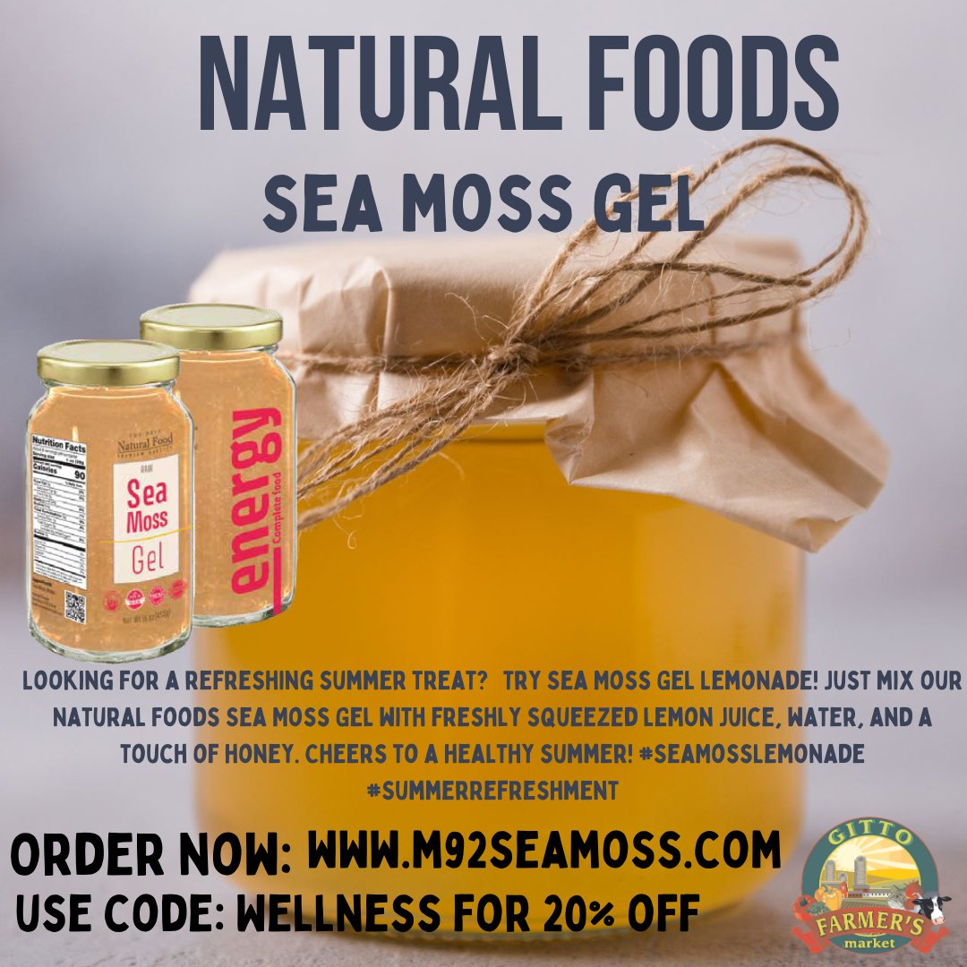 GittoFoods's tweet image. Looking for a refreshing summer treat? 🍹 Try Sea Moss Gel Lemonade! Just mix our Natural Foods Sea Moss Gel with freshly squeezed lemon juice, water, and a touch of honey. Cheers to a healthy summer! #SeaMossLemonade 

Use code: Wellness for 20% off at m92seamoss.com.