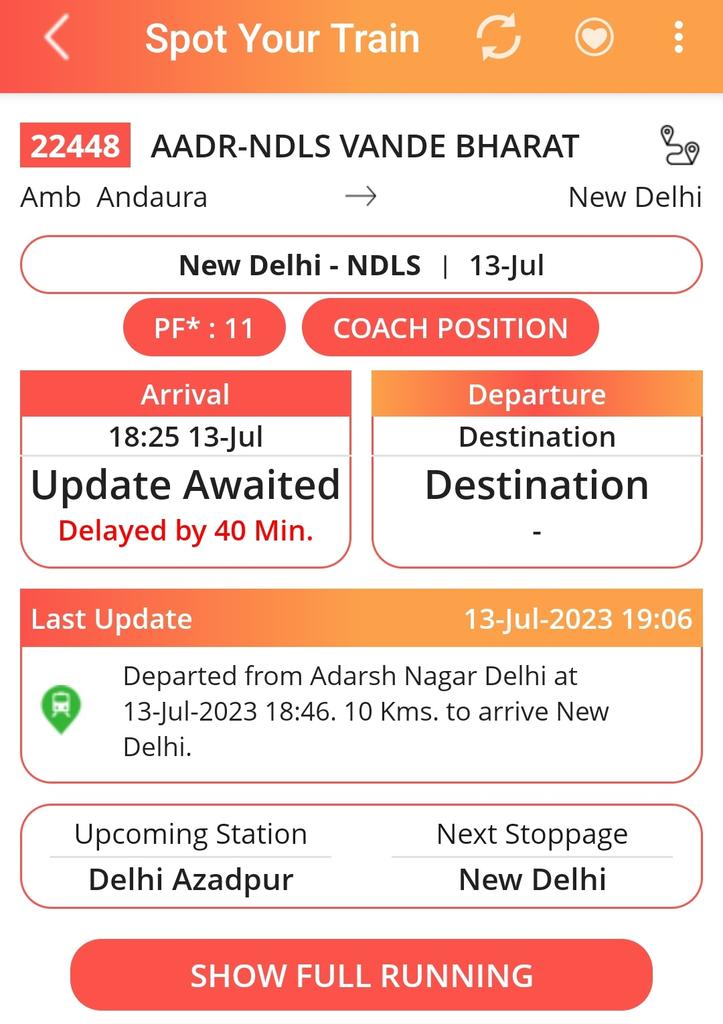patel1190's tweet photo. 22448 Bande Bharat ka hal 1 Hrs late, More money and more time
This time 19:30 the train not reached destination.
@RailwaySeva @AshwiniVaishnaw @RailwayNorthern @RailMinIndia https://t.co/RHvFv7E5KK