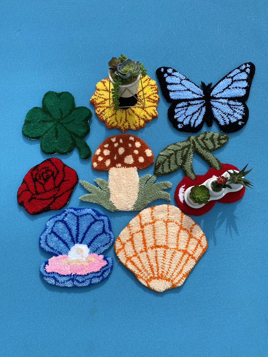 gopronate's tweet photo. Decorate your home with our new handmade plant coasters, can do any design or size that works best for you! 
Free US Shipping , dm me 🙏🏽 #flower #diy #tuft #rugs #handmadegifts #handmade #Butterflies #ocean #decor https://t.co/uKibHSuqeW