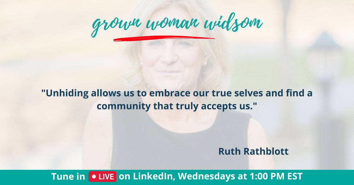 LivingGrownLife's tweet photo. "🌟 Embrace your true self and find acceptance within a loving community! Unhiding is the key 🔑✨ Thank you, @ruthrath, for the inspiring words on #GrownWomanWednesday. Watch her enlightening episode here: https://t.co/se707Y0LSk ✨🌸 #BeYourself #EmbraceCommunity" https://t.co/6r4UcxjxmL
