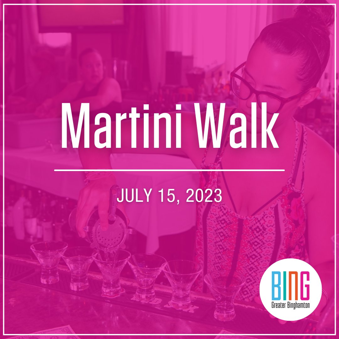 VisitBinghamton's tweet photo. eatBing's famous Martini Walk is back! Go for a walking tour of Downtown Binghamton restaurants and sample curated martini offerings at each stop. Don't forget to vote for your favorite!
๐
Find our full calendar of events at https://t.co/aXFcD0Dq0g
#visitbing #bingthings https://t.co/E5cw7ClGRd