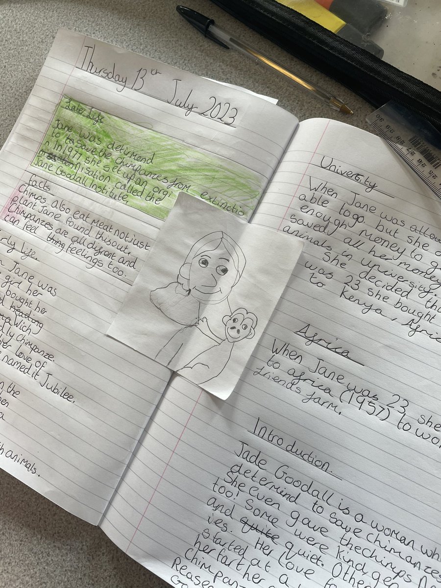 In science today Oak class have been inspired by Jane Goodall and her conservation work throughout the world #SJKscience #Conservation #YoungWildLifeDefenders #OakClassRule #DoublePageSpread