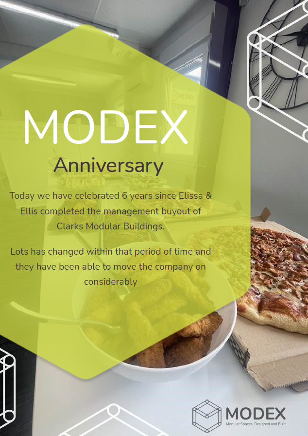 modex_spaces's tweet photo. Today marks 6 Years since the Management Buyout was complete of Clarks Modular Building.

Lots have changed in that period of time and Elissa &amp; Ellis have been able to rebrand and grow the company considerably

#modularbuilding #anniversary https://t.co/xdK5UhCBaV