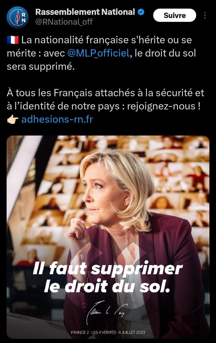 LE DROIT DU SOL N'EXISTE PAS EN FRANCE ! Ce parti ment sans complexe mais comme leurs électeurs sont ignares, xénophobes et racistes, ils adorent répéter à qui veut ce mythe alors que l'info est vérifiable. La nationalité 🇫🇷 ne se dégotte pas dans une pochette surprise (thread)