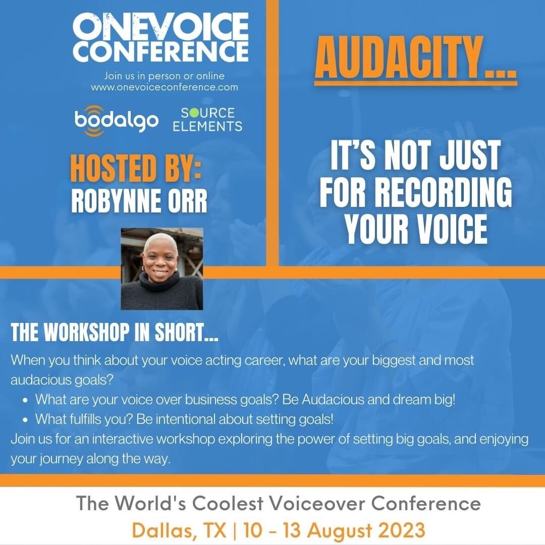Robynne_VO's tweet photo. Join us at One Voice USA, to discuss the power of setting 𝗮𝘂𝗱𝗮𝗰𝗶𝗼𝘂𝘀 𝗴𝗼𝗮𝗹𝘀 for your voiceover business! If you're ready to level up while enjoying the  journey, this is a conversation you won't want to miss.  #OneVoiceConference #LevelUp #VO #VoiceOver #voRORR 🎙️💼 https://t.co/zmWFXBlL5w