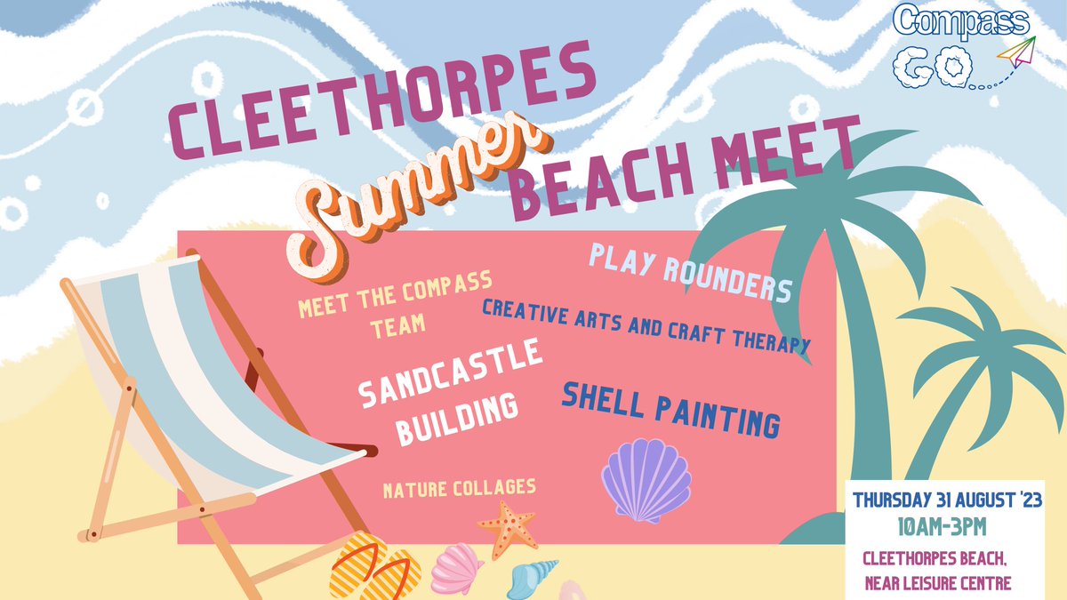 3rd event of the summer for the Compass GO... team and its our annual beach day!

Thursday 31st August 10am-3pm, Come meet our team with your families for a day of beach activities and lots of fun!