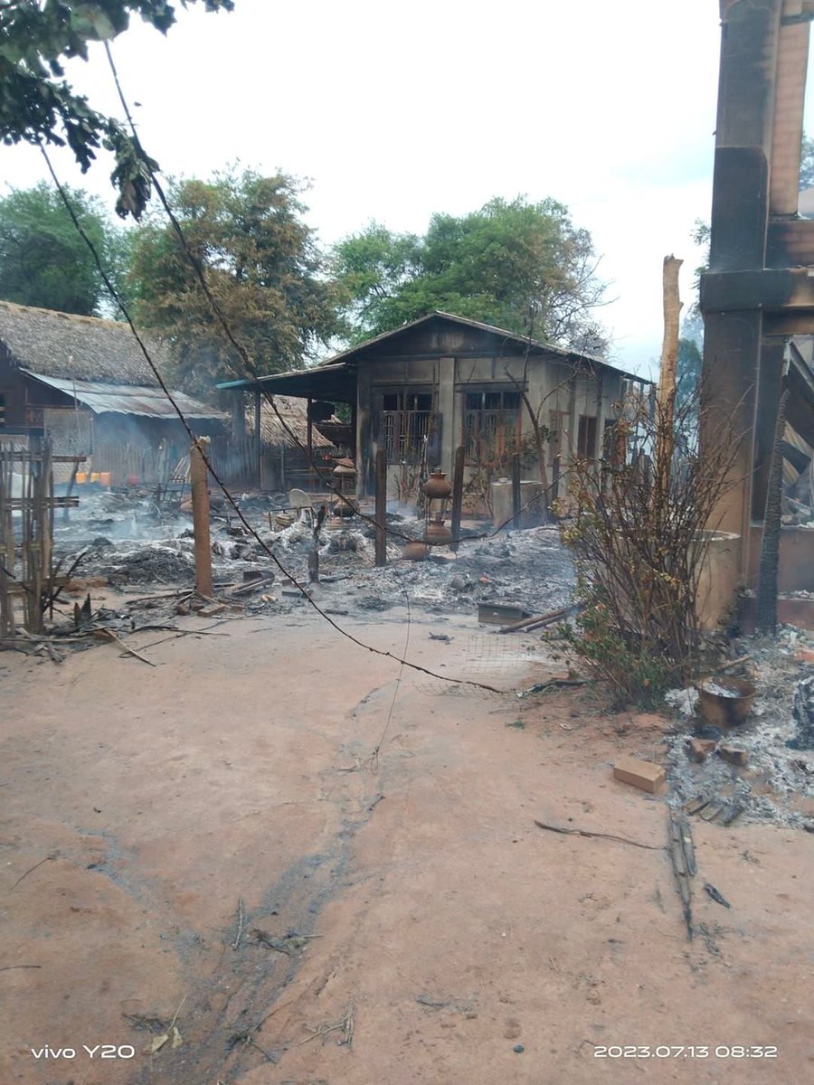 NUGPressSPOX's tweet photo. As @ASEAN leaders continue their discussions, #Myanmar military continues their terror acts against civilians. Today, in Thon Sint Kan Village, Wetlet Township, Sagaing Region, over 100 homes were burned and a 60-year-old civilian was burned to death by the brutal military junta. https://t.co/fgPoEwciFS