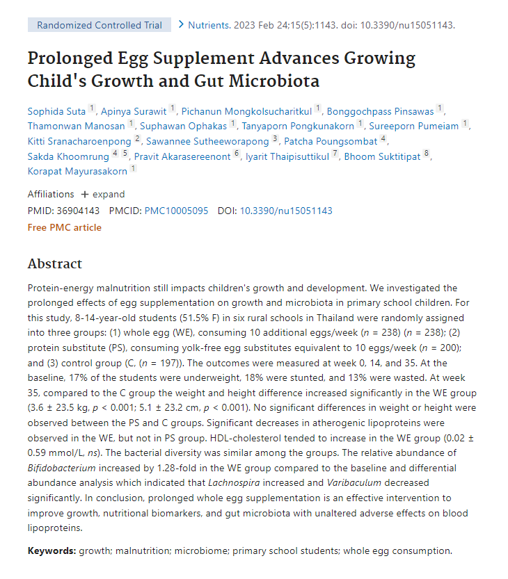 Babygravy9's tweet photo. New study reveals that supplementing the diets of 8-14 year olds with 10 whole eggs a week leads to significant height and weight increases by comparison with their peers, as well as beneficial changes to the gut microbiome and various nutritional markers. https://t.co/NtTzmBDQnf