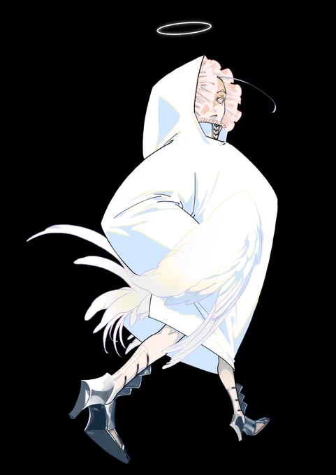 #PortfolioDay 進行形で鳥の天使を描いています 