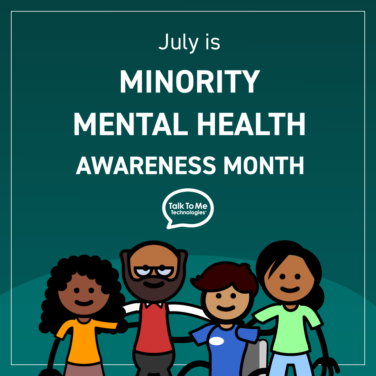 TalkToMeAAC's tweet photo. "National Minority Mental Health Awareness Month is observed each July to bring awareness to the unique struggles that racial and ethnic minority communities face regarding mental illness in the United States." (https://t.co/zQFPFZGE4z)
#mentalhealth #minoritymentalhealth https://t.co/GMThfVpTZB