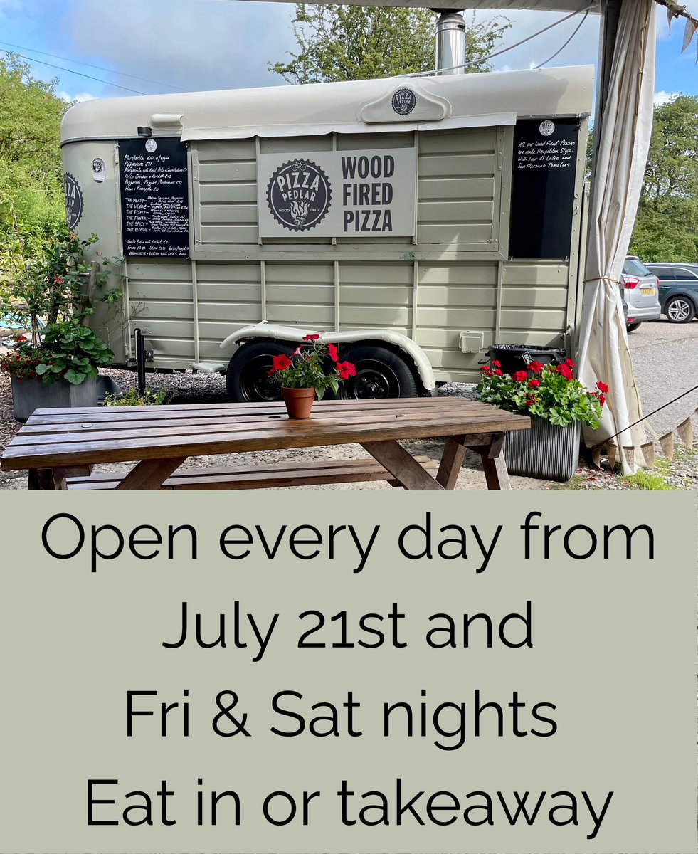 Our Pizza trailer will be open everyday & Friday & Saturday nights from July 21st !

Enjoy eating inside, outside or takeaway 
#pizza #takeaway #woodfired #food #monsaltrail #bakewell #peakdistrictfood