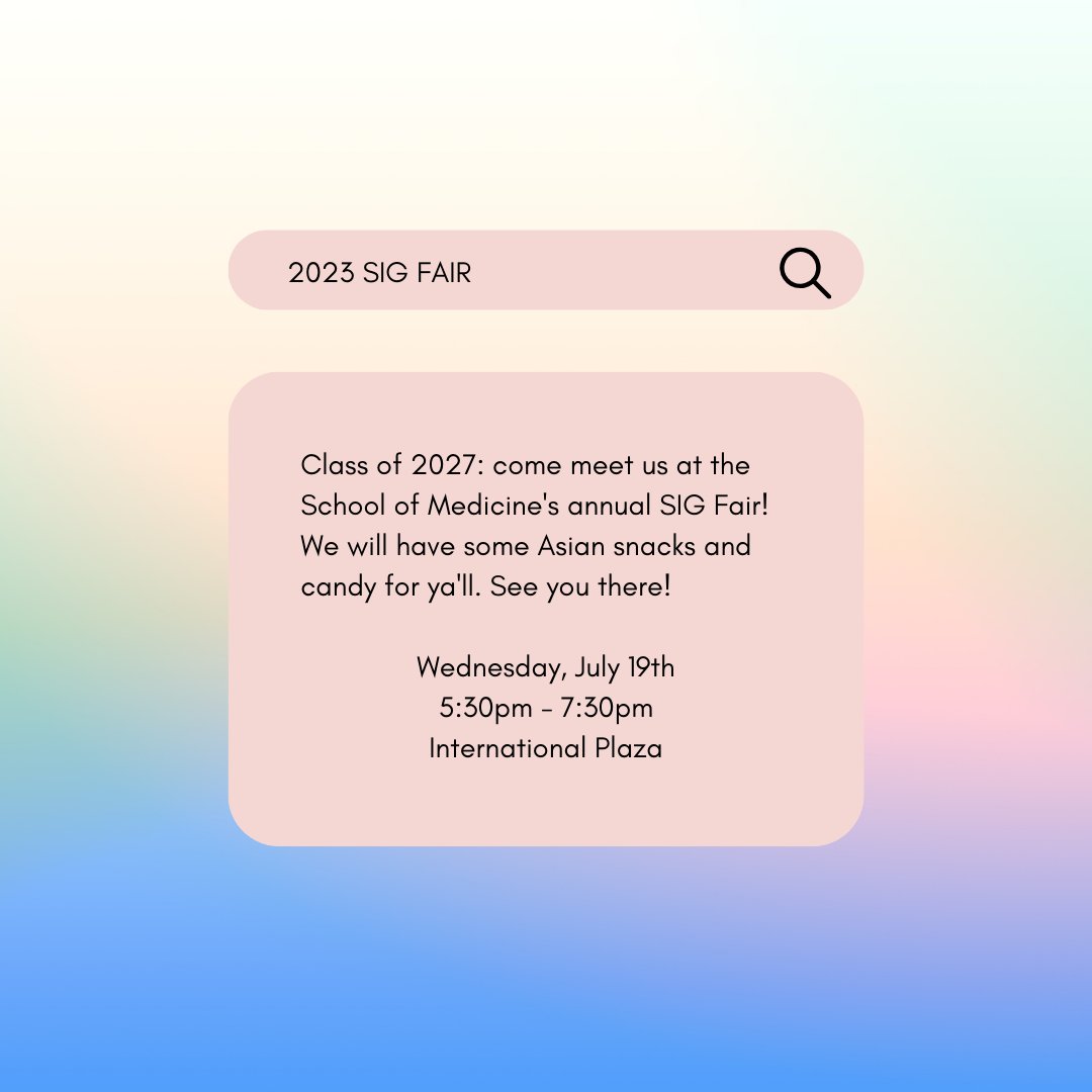 Welcome class of 2027! Come meet us at the SIG fair next week. We can't wait to talk to you about our upcoming events for our inaugural year as APAMSA SIG!