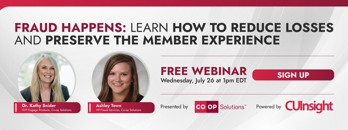 It's more important than ever that credit unions are equipped with the tools and strategies needed to predict and prevent fraud. 💸 Join us for a free webinar on July 26 to learn more! Powered by CUInsight and presented by @Co_opSolutions. Register here: hubs.li/Q01XCkFM0