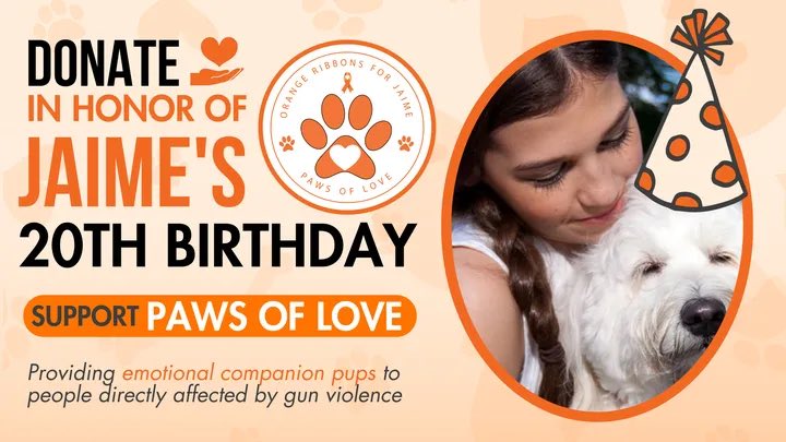 I just donated to Paws of Love in honor of Jaime’s 20th birthday. Please consider donating. gofund.me/4a6cf737 via <a href="/fred_guttenberg/">Fred Guttenberg</a>