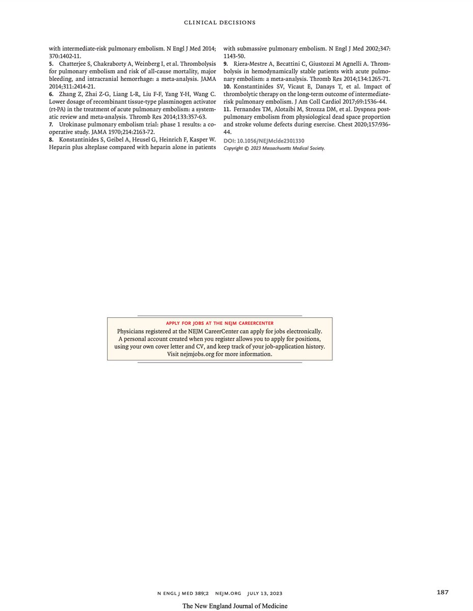 ProfMakris's tweet photo. Interesting debate in @NEJM this week as to whether selected patients with intermediate risk pulmonary embolism should receive thrombolysis in addition to standard heparin based therapy. #thrombosis #PE https://t.co/Z3U4KSue3f
