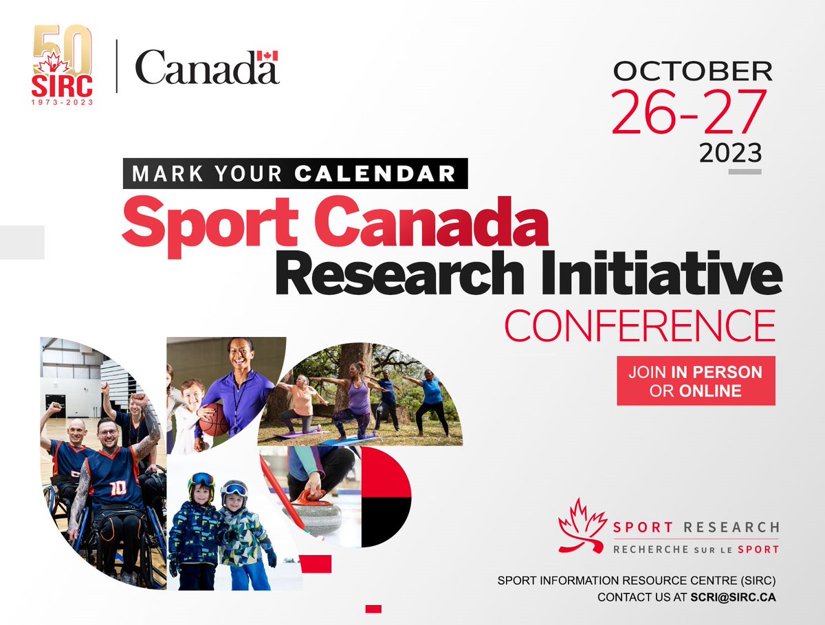 The 17th Sport Canada Research Initiative (SCRI) Conference, the country’s leading sport participation research conference, will take place on Oct. 26-27 in Ottawa and online. Stay tuned for additional details on speakers, registration and lots more. sirc.ca/scri/