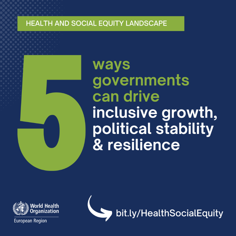 WHO_Europe's tweet photo. By embracing well-being economies countries can tap into more resources and deliver secure livelihoods & healthier places to live & thrive for everyone, everywhere.
Here are 5 ways governments can drive inclusive growth, political stability and resilience 👇
#Health4Wellbeing