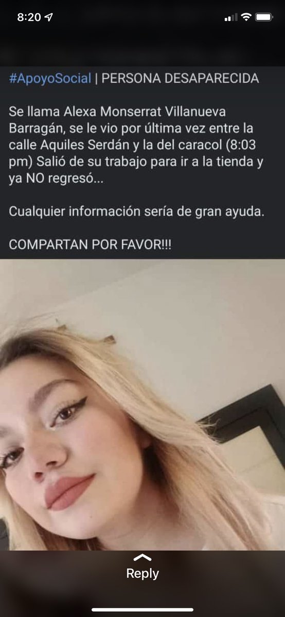 mafervillb's tweet photo. Me ayudan a compartir por favor es mi hermana 🙏🏻 https://t.co/NqcTFzf2II