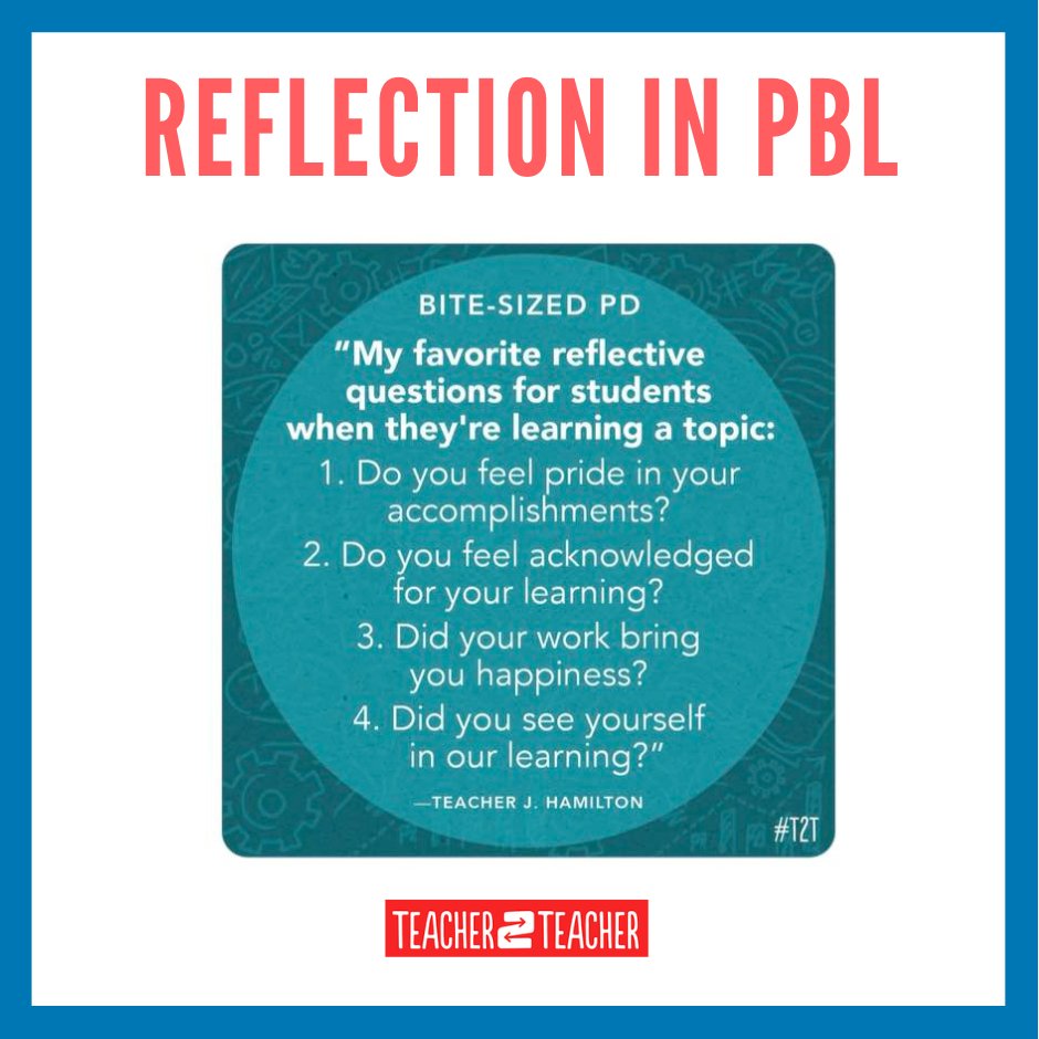 PBLMatters's tweet photo. 4️⃣ great reflection questions to ask students from educator @MrMakeMathSense on @teacher2teacher!

- - - - - - - - -
#pbl #projectbasedlearning #projectbasededucation #pblchat #pblnow #hqpbl #pblworks #pblmatters #pblprojects https://t.co/9ILB7j4rT8