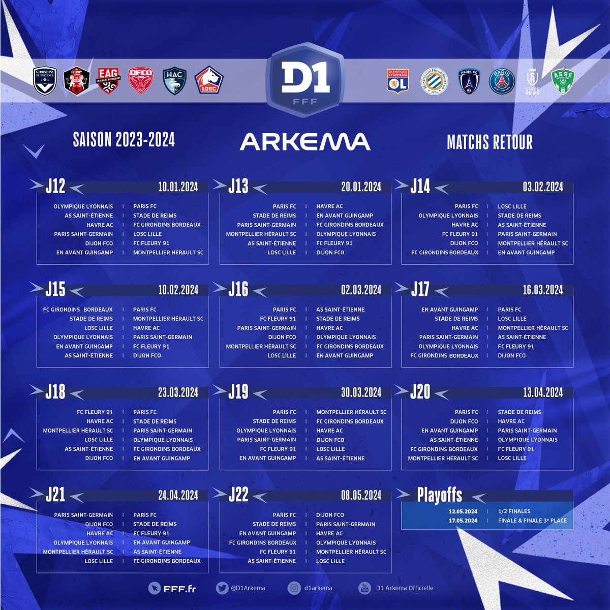 𝗟𝗲 𝗰𝗮𝗹𝗲𝗻𝗱𝗿𝗶𝗲𝗿 de la saison 2023/24 𝗱𝗲 #D1Arkema ! 🗓️