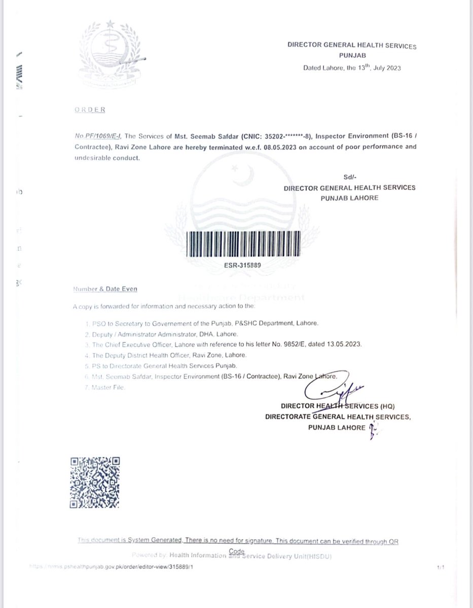 DCLahore's tweet photo. Two #Inspector Environment of grade 16 have been #dismissed from service on account of negligence in #dengue duty. #ZeroTolerance for #slackness
#Lahore #Health #Healthcare
@CS_Punjab @commissionerlhr @RandhawaAli https://t.co/eqzqnIQ1N5